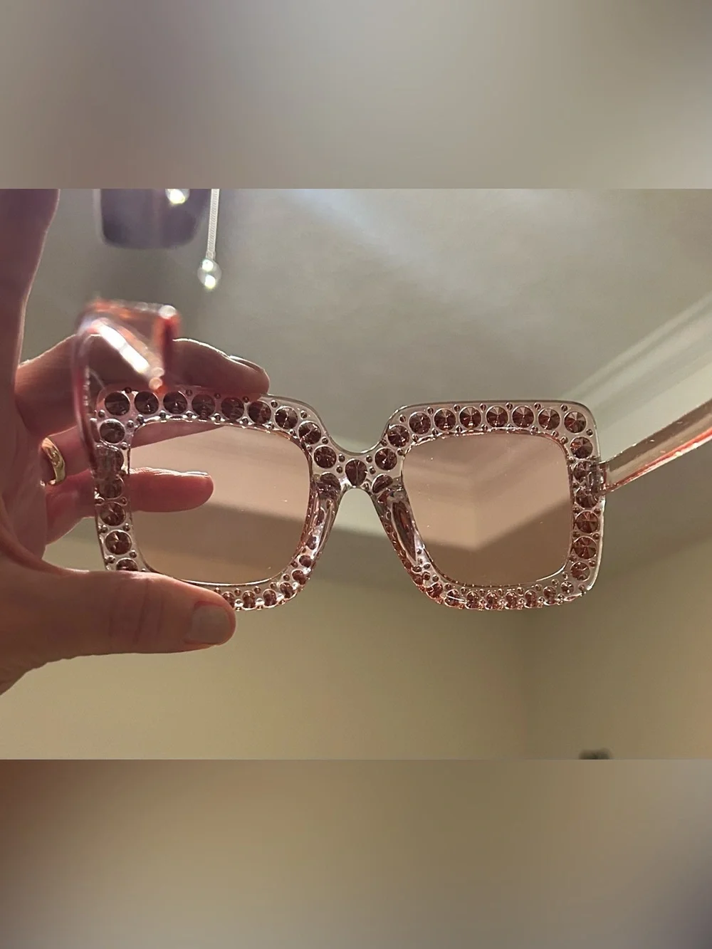 Crystal-Embellished Oversized Women's Sunglasses - Pink
